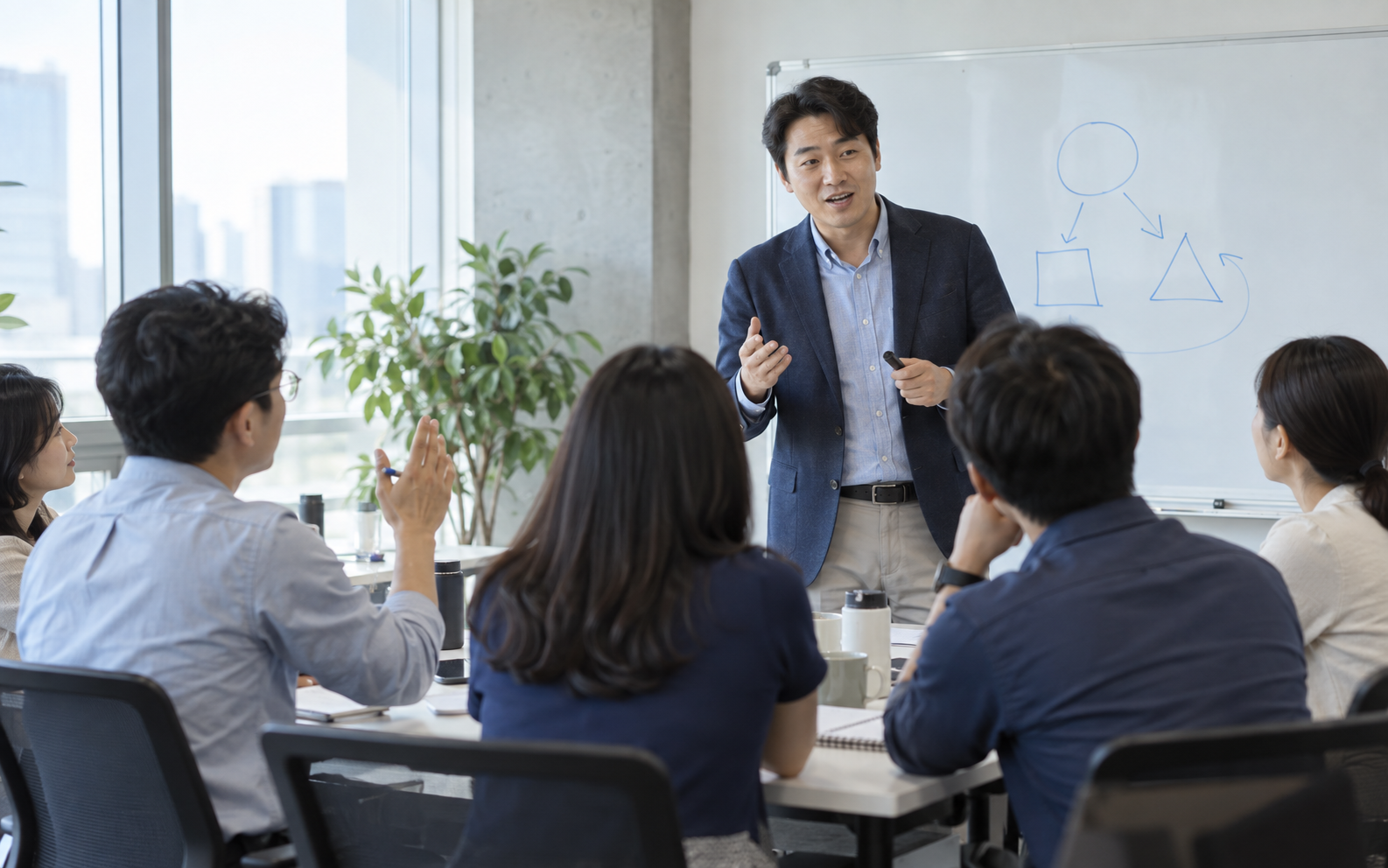 강사와 수강생이 소통하는 교육 현장을 표현한 AI 생성 이미지